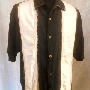 Retro panel shirt in black white and tan